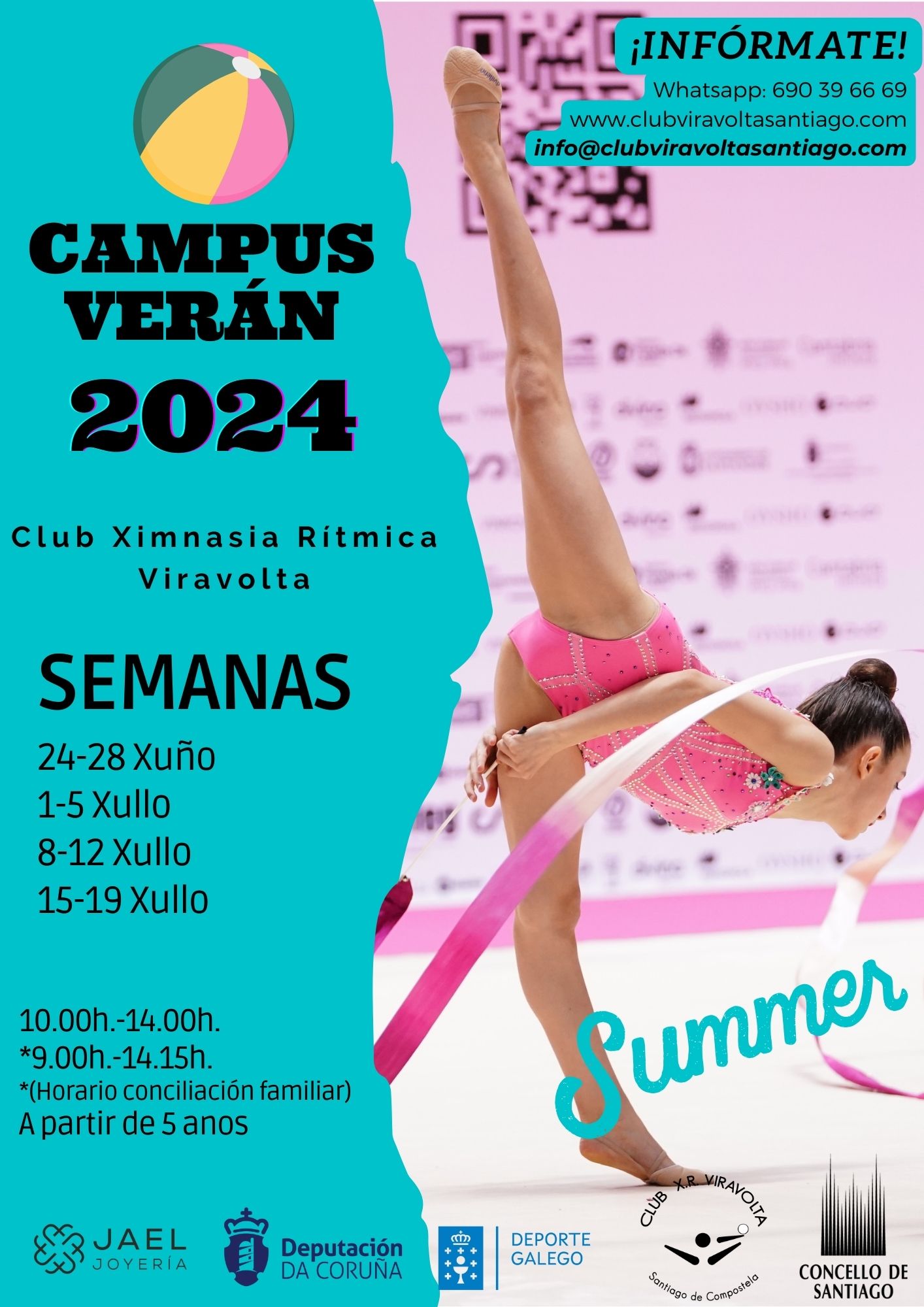 Cartel campamento de verano de gimnasia rítmica Santiago de Compostela